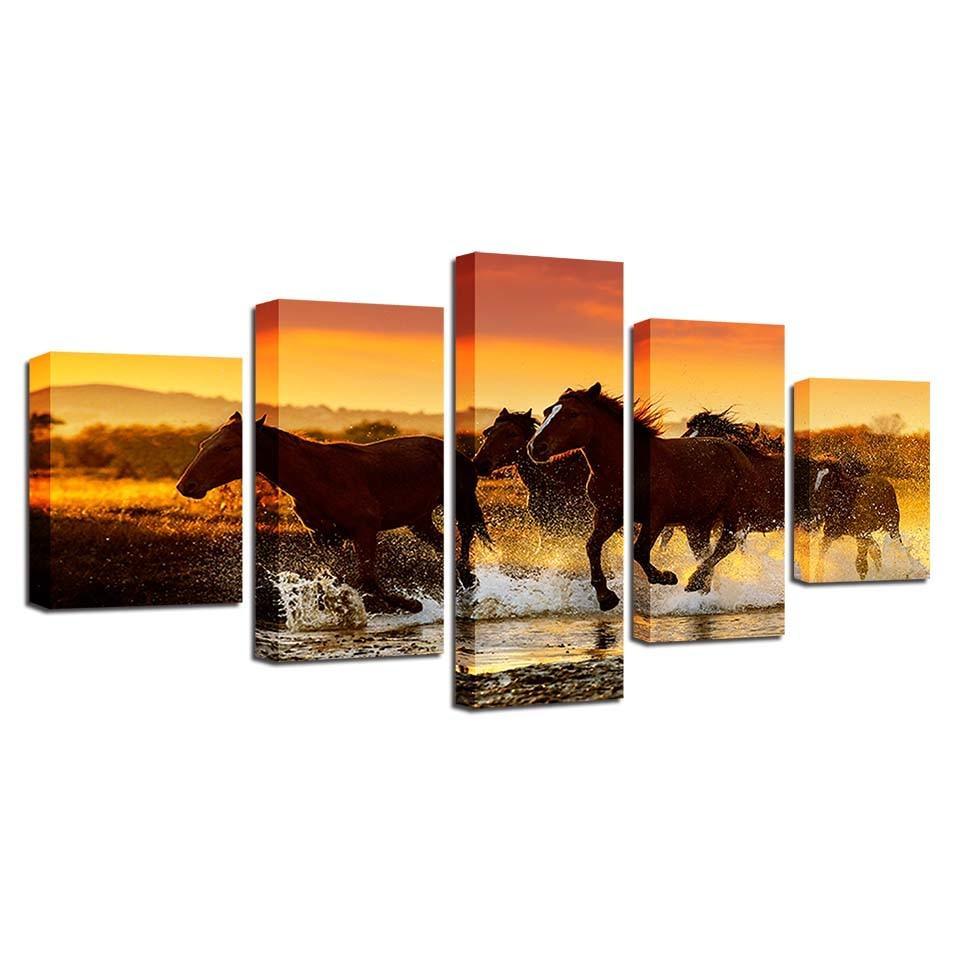 Galloping Steed 5 Piece HD Multi Panel Canvas Wall Art Frame-Original Frame