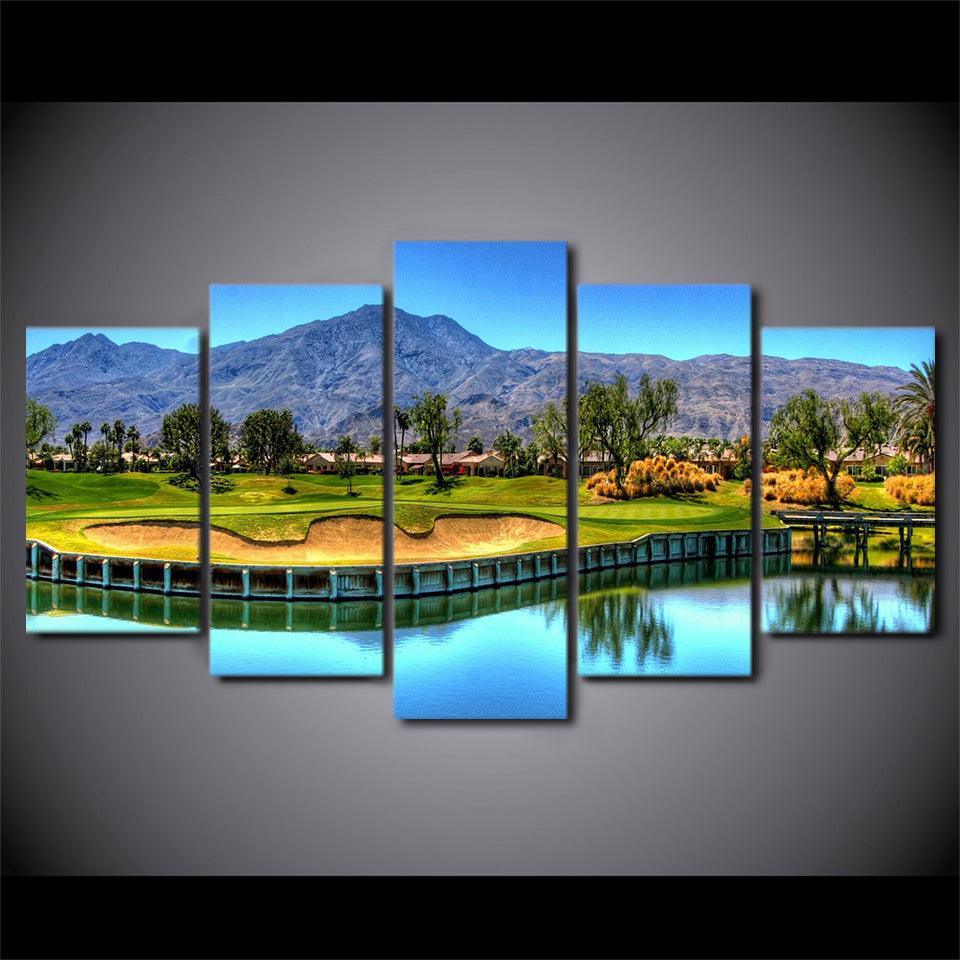 Mountain Golf Course 5 Piece HD Multi Panel Canvas Wall Art Frame-Original Frame