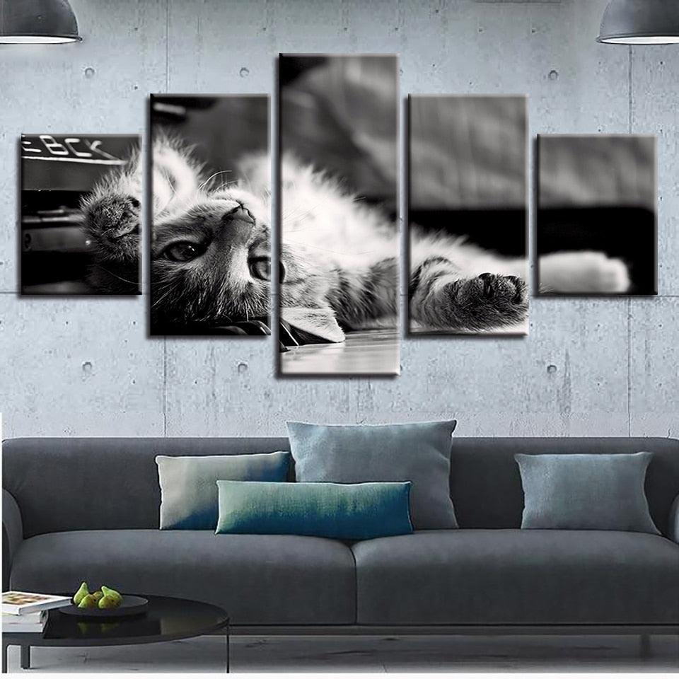 Tabby Cat 5 Piece HD Multi Panel Canvas Wall Art Frame-Original Frame