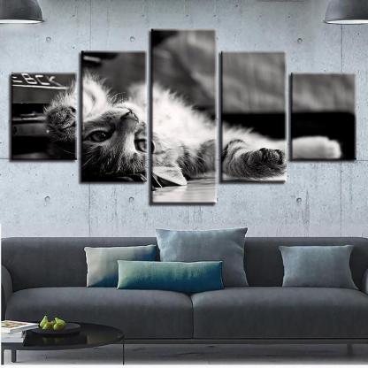 Tabby Cat 5 Piece HD Multi Panel Canvas Wall Art Frame-Original Frame