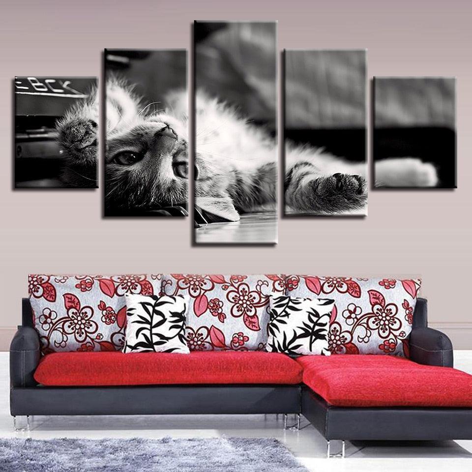 Tabby Cat 5 Piece HD Multi Panel Canvas Wall Art Frame-Original Frame