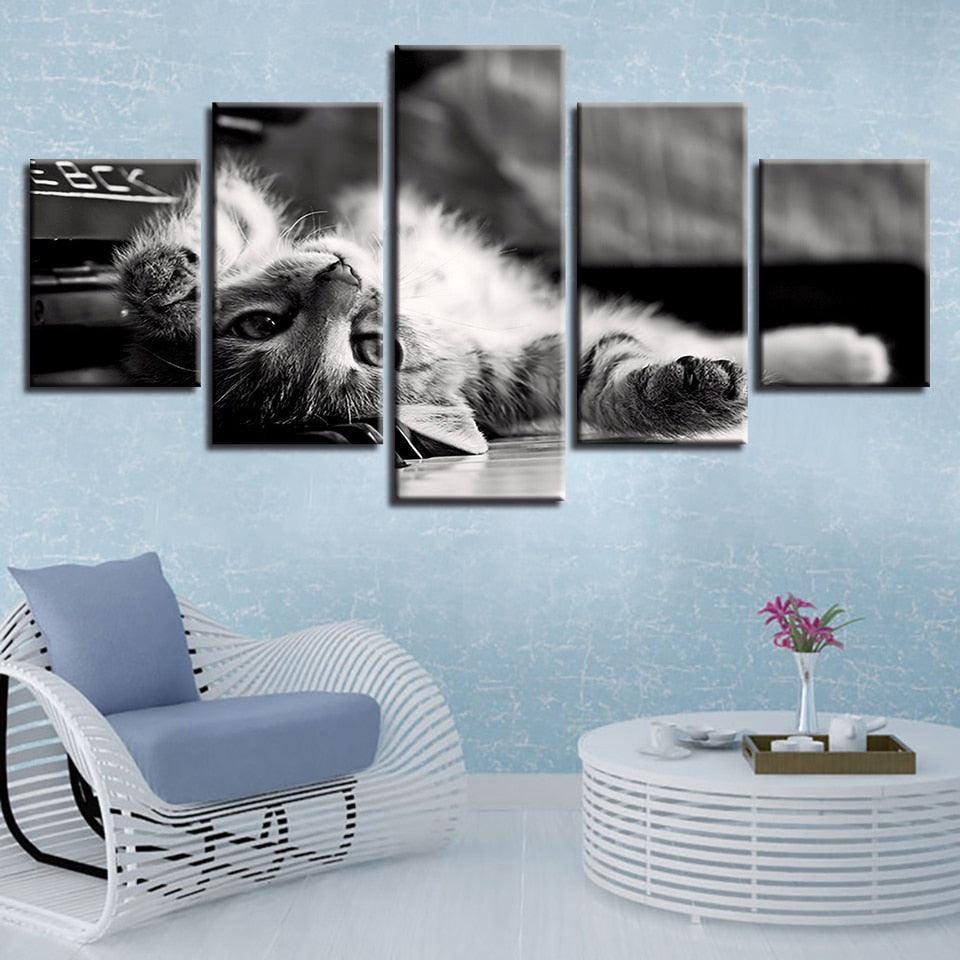 Tabby Cat 5 Piece HD Multi Panel Canvas Wall Art Frame-Original Frame