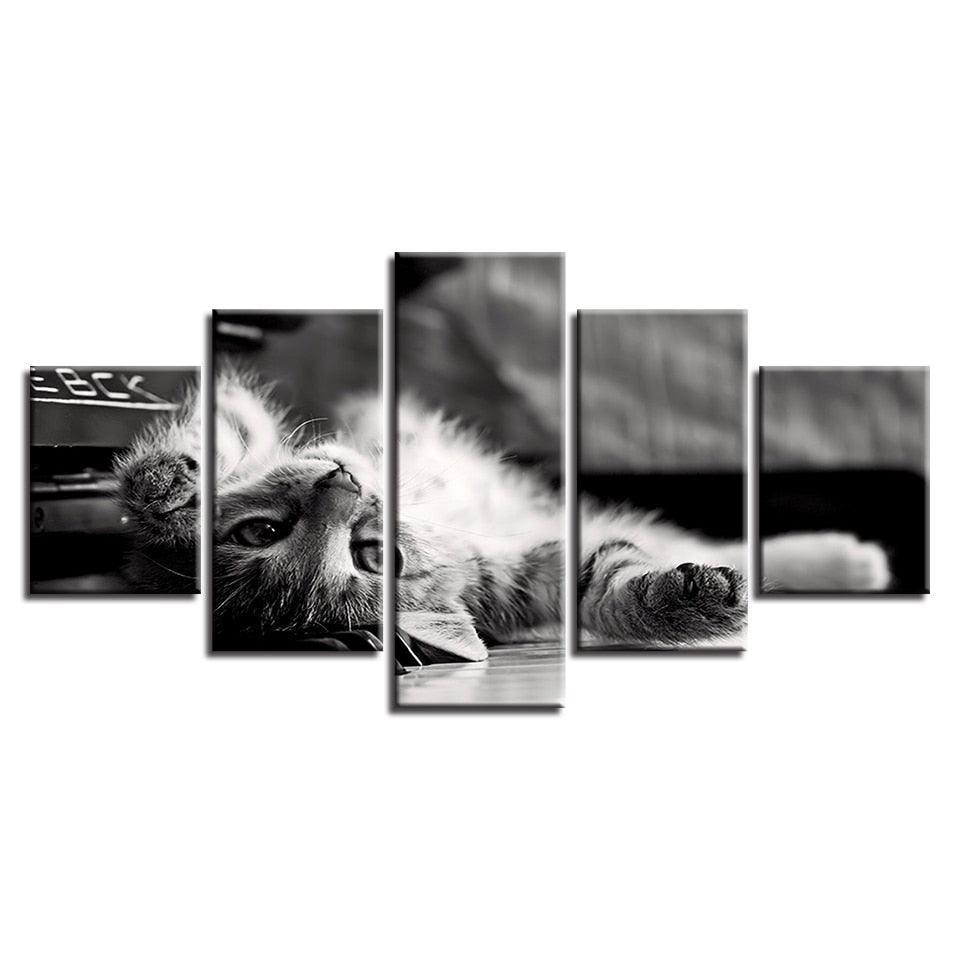Tabby Cat 5 Piece HD Multi Panel Canvas Wall Art Frame-Original Frame