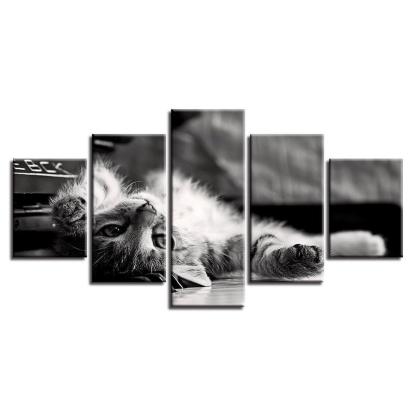 Tabby Cat 5 Piece HD Multi Panel Canvas Wall Art Frame-Original Frame