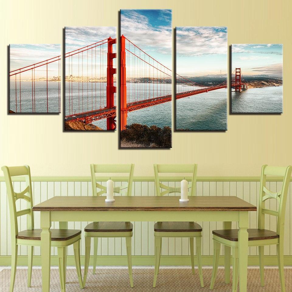 Golden Gate Bridge 5 Piece HD Multi Panel Canvas Wall Art Frame-Original Frame