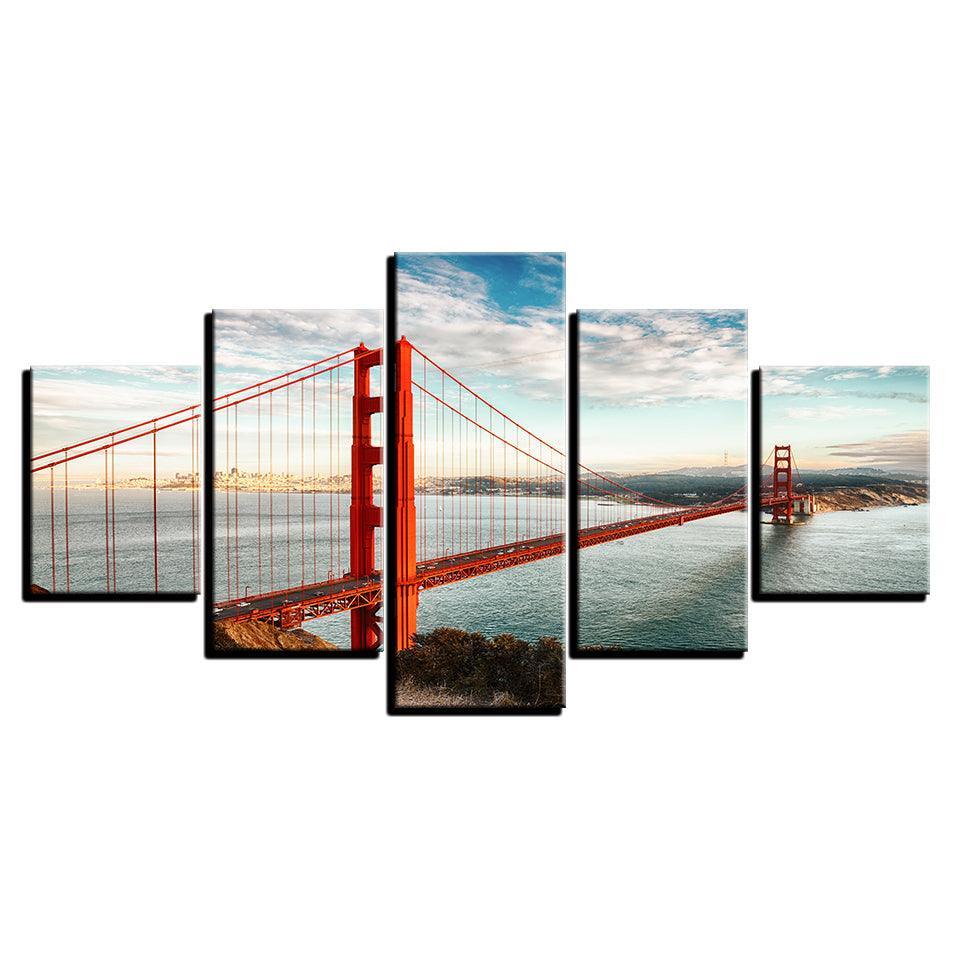 Golden Gate Bridge 5 Piece HD Multi Panel Canvas Wall Art Frame-Original Frame