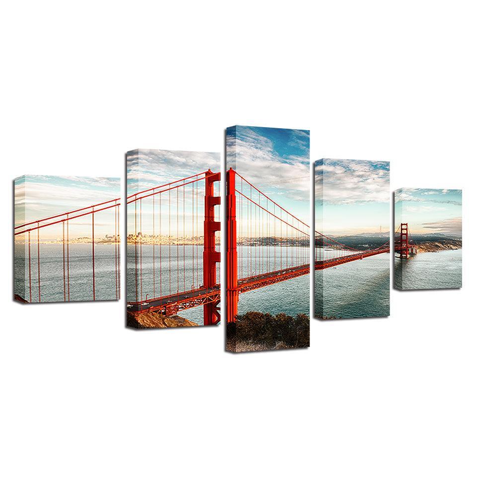Golden Gate Bridge 5 Piece HD Multi Panel Canvas Wall Art Frame-Original Frame