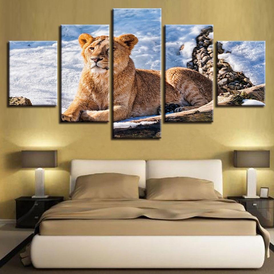Lioness Resting 5 Piece HD Multi Panel Canvas Wall Art Frame-Original Frame