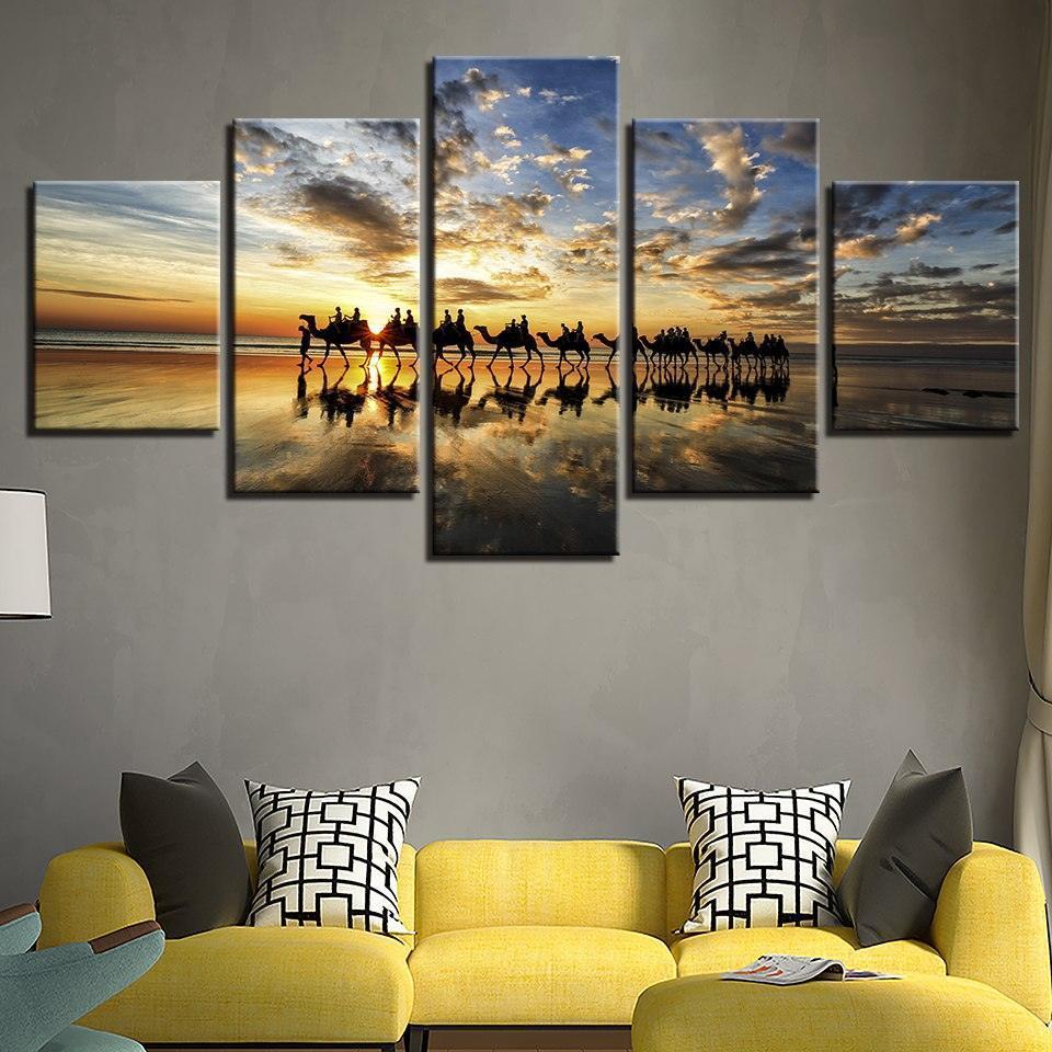 Camel Trail 5 Piece HD Multi Panel Canvas Wall Art Frame-Original Frame