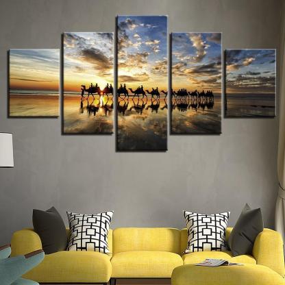 Camel Trail 5 Piece HD Multi Panel Canvas Wall Art Frame-Original Frame