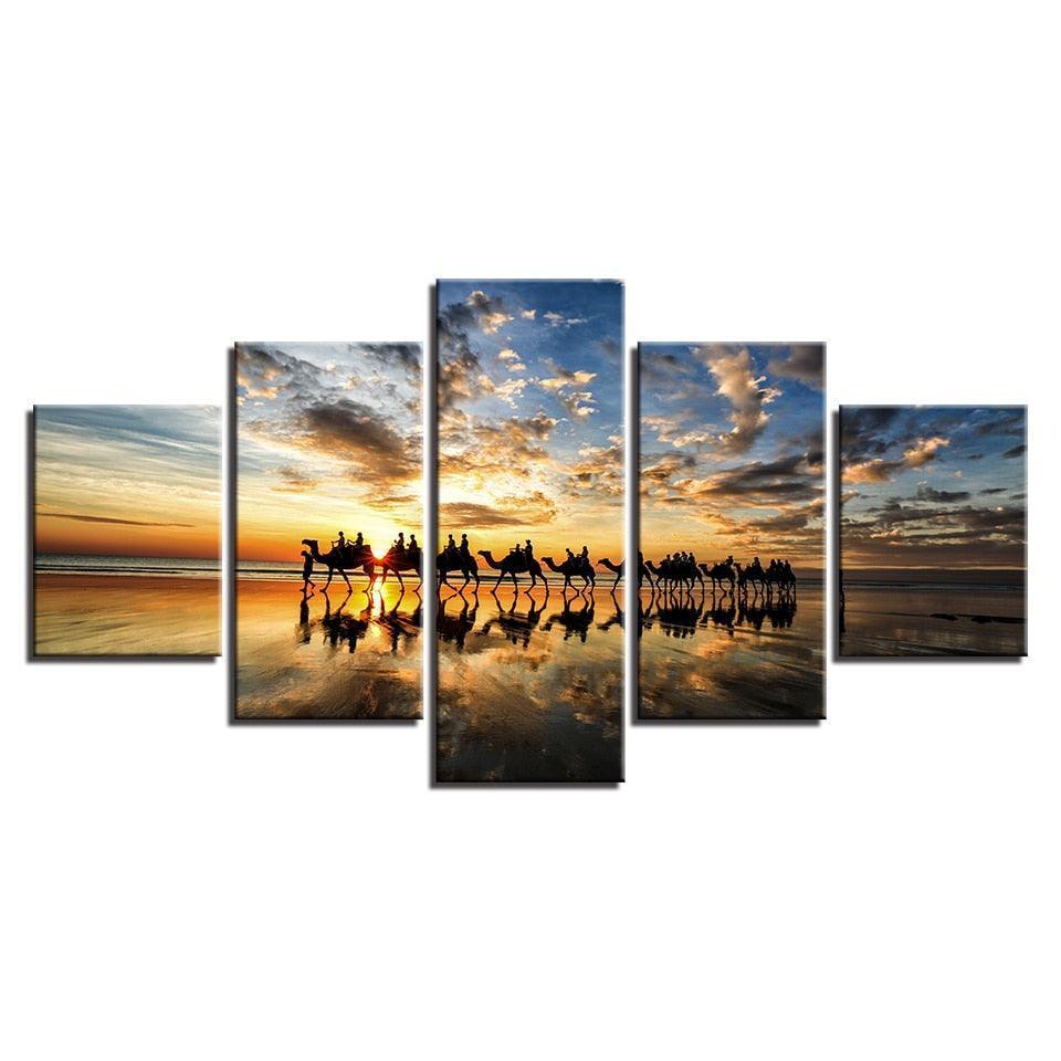 Camel Trail 5 Piece HD Multi Panel Canvas Wall Art Frame-Original Frame