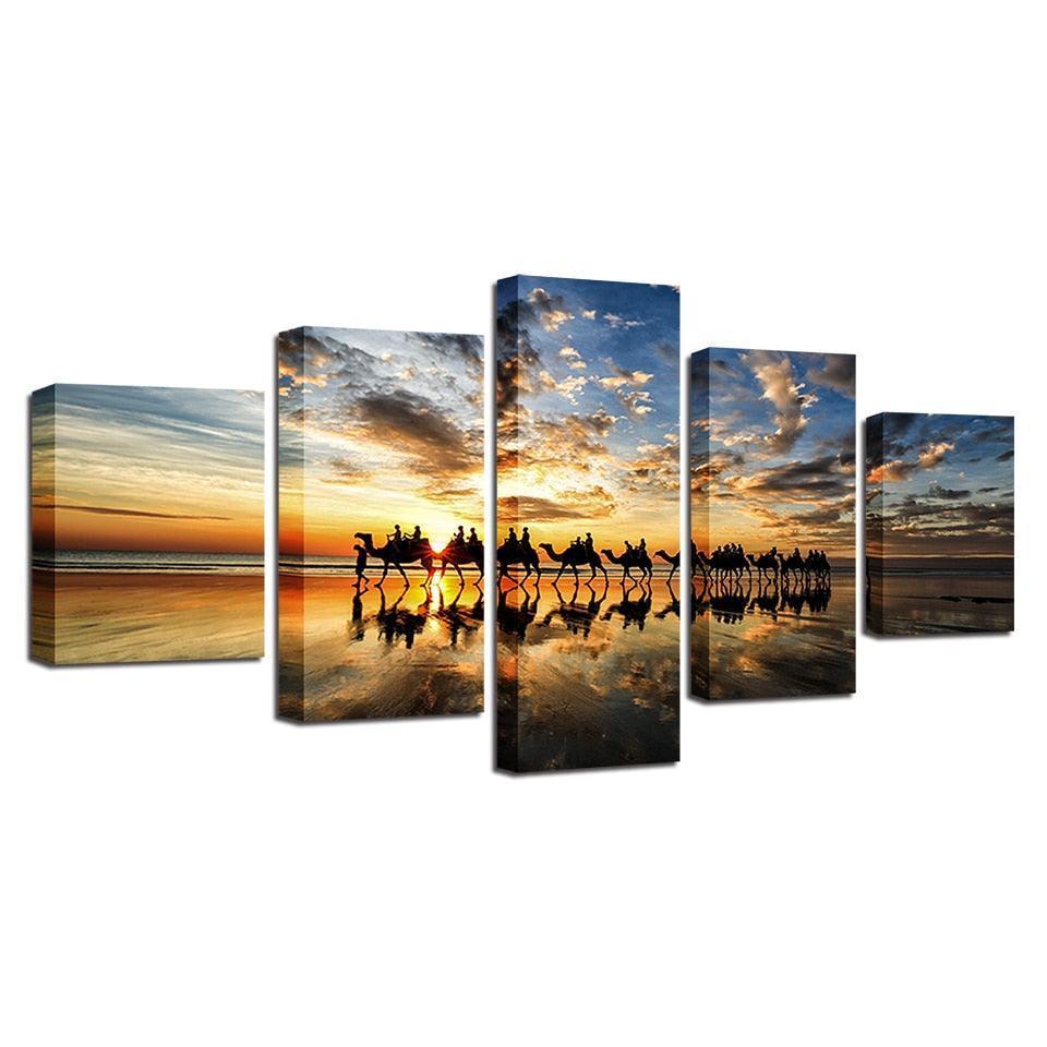 Camel Trail 5 Piece HD Multi Panel Canvas Wall Art Frame-Original Frame