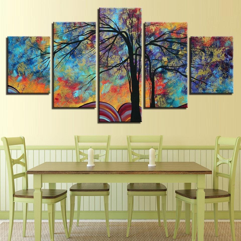 Colorful Tree 5 Piece HD Multi Panel Canvas Wall Art Frame-Original Frame