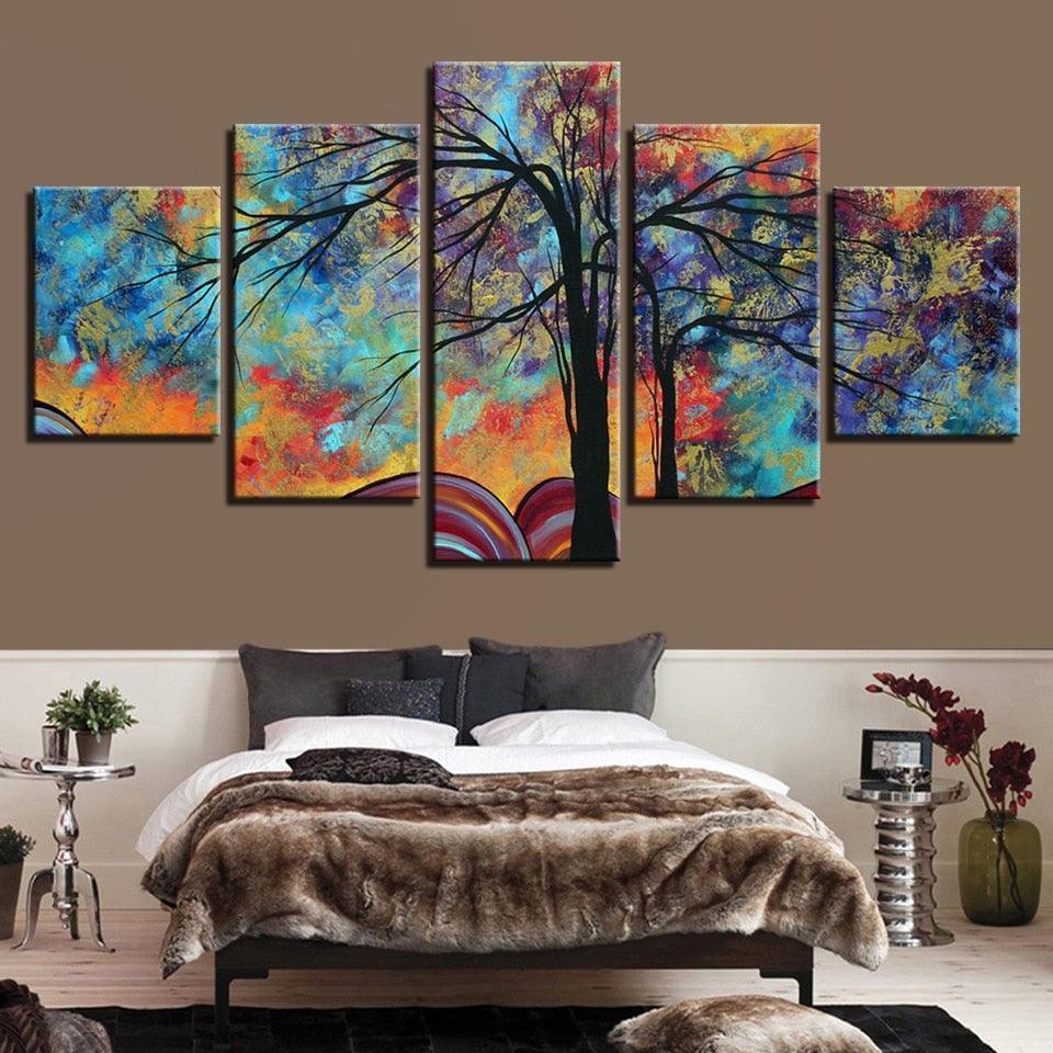 Colorful Tree 5 Piece HD Multi Panel Canvas Wall Art Frame-Original Frame