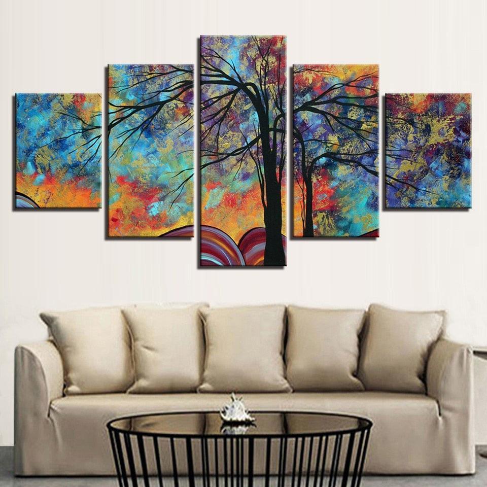 Colorful Tree 5 Piece HD Multi Panel Canvas Wall Art Frame-Original Frame