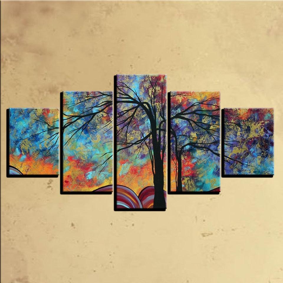 Colorful Tree 5 Piece HD Multi Panel Canvas Wall Art Frame-Original Frame
