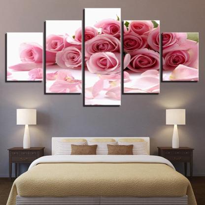 Pink Roses Bouquet 5 Piece HD Multi Panel Canvas Wall Art-Original Frame