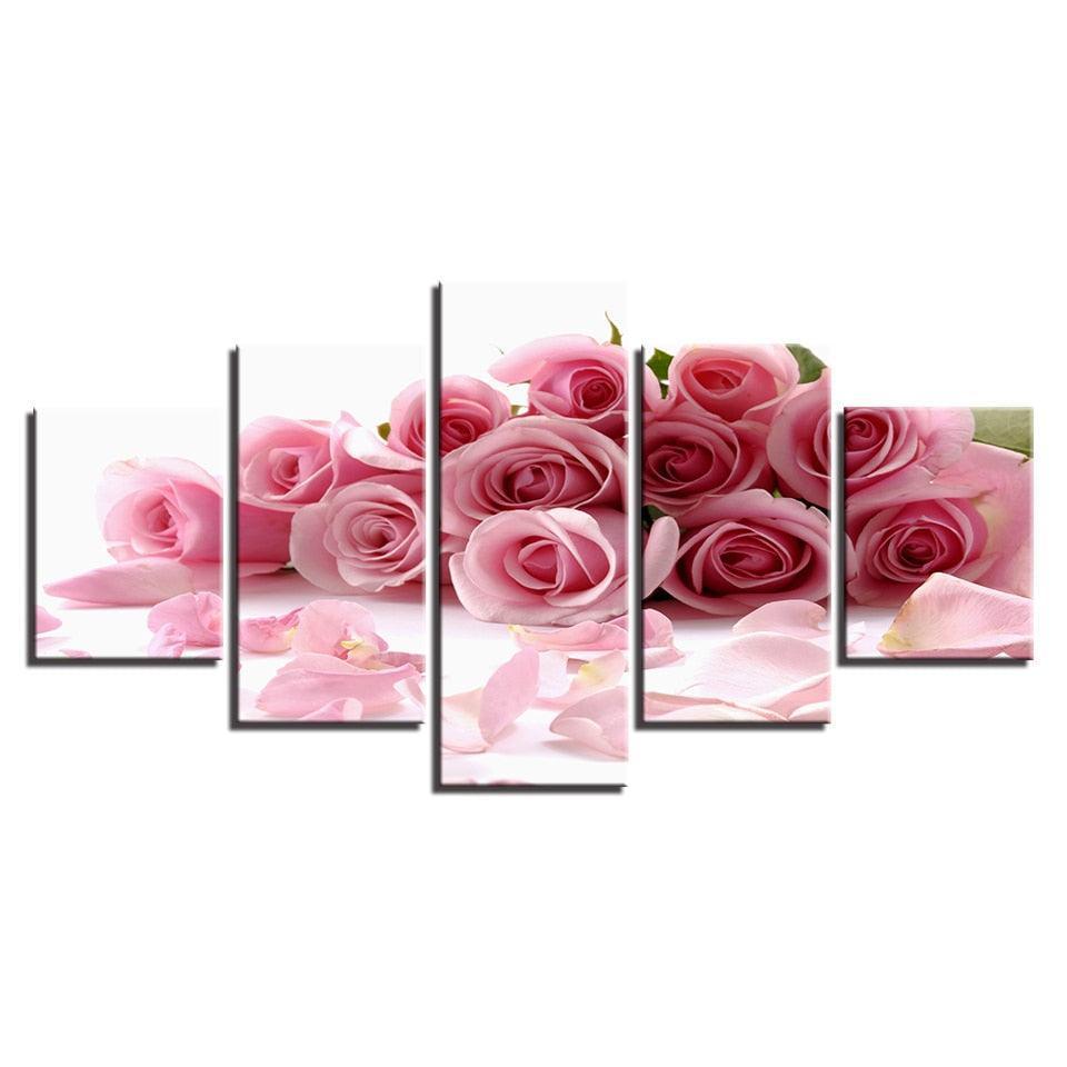 Pink Roses Bouquet 5 Piece HD Multi Panel Canvas Wall Art-Original Frame