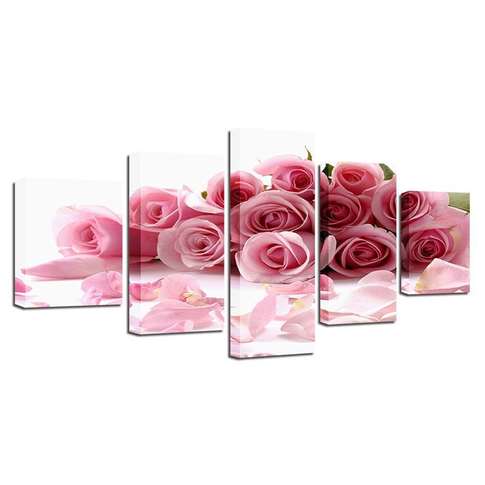 Pink Roses Bouquet 5 Piece HD Multi Panel Canvas Wall Art-Original Frame