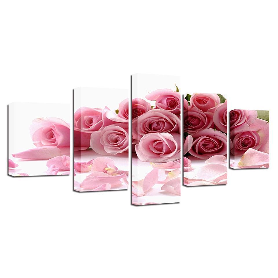 Pink Roses Bouquet 5 Piece HD Multi Panel Canvas Wall Art-Original Frame