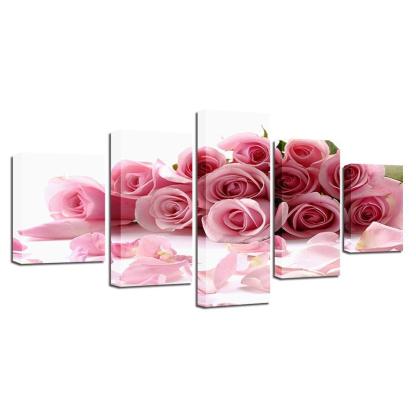 Pink Roses Bouquet 5 Piece HD Multi Panel Canvas Wall Art-Original Frame