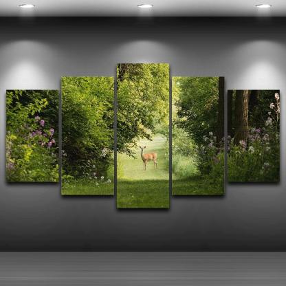 Deer Natural 5 Piece HD Multi Panel Canvas Wall Art Frame-Original Frame