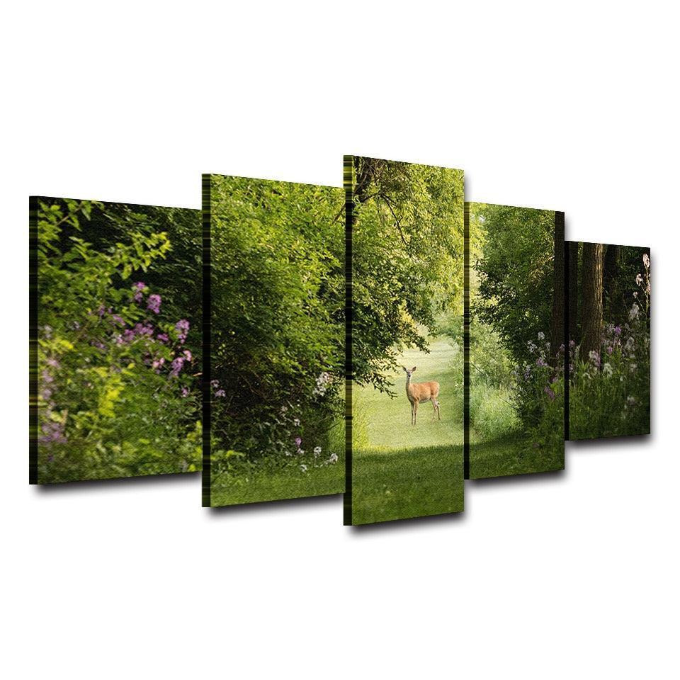 Deer Natural 5 Piece HD Multi Panel Canvas Wall Art Frame-Original Frame
