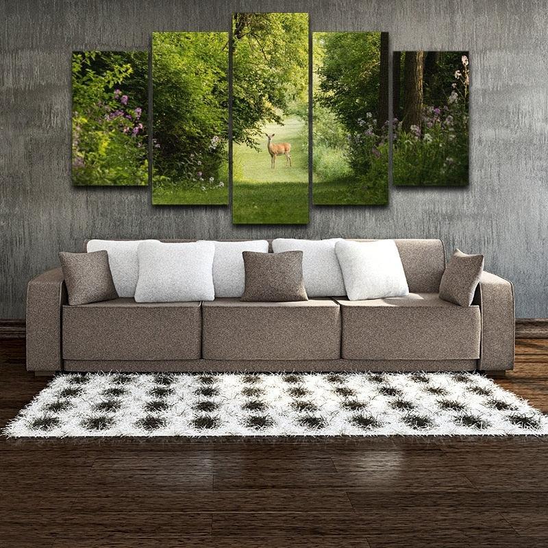 Deer Natural 5 Piece HD Multi Panel Canvas Wall Art Frame-Original Frame