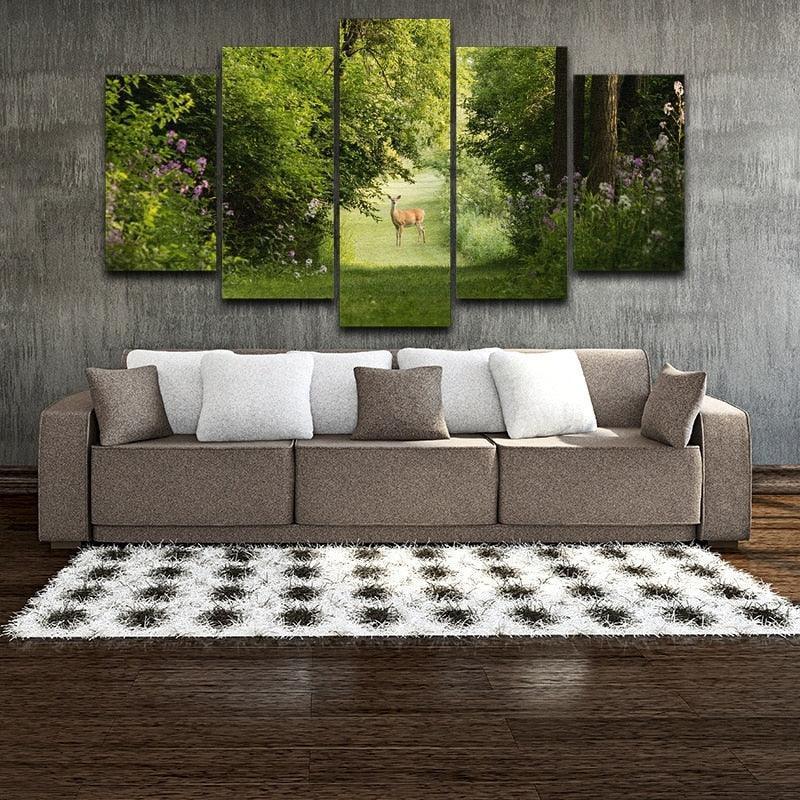 Deer Natural 5 Piece HD Multi Panel Canvas Wall Art Frame-Original Frame