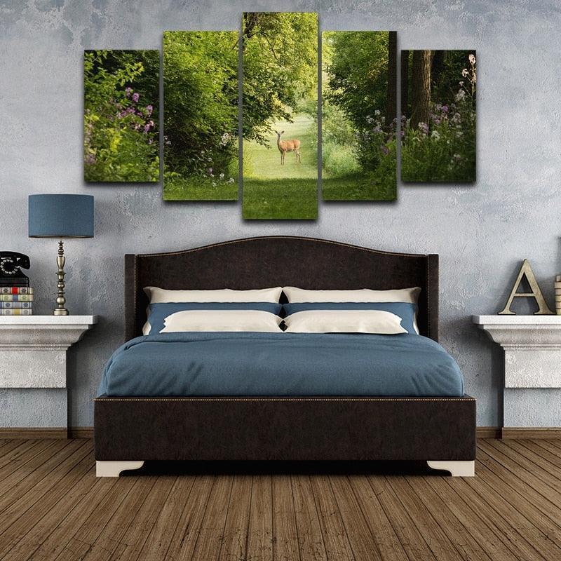 Deer Natural 5 Piece HD Multi Panel Canvas Wall Art Frame-Original Frame