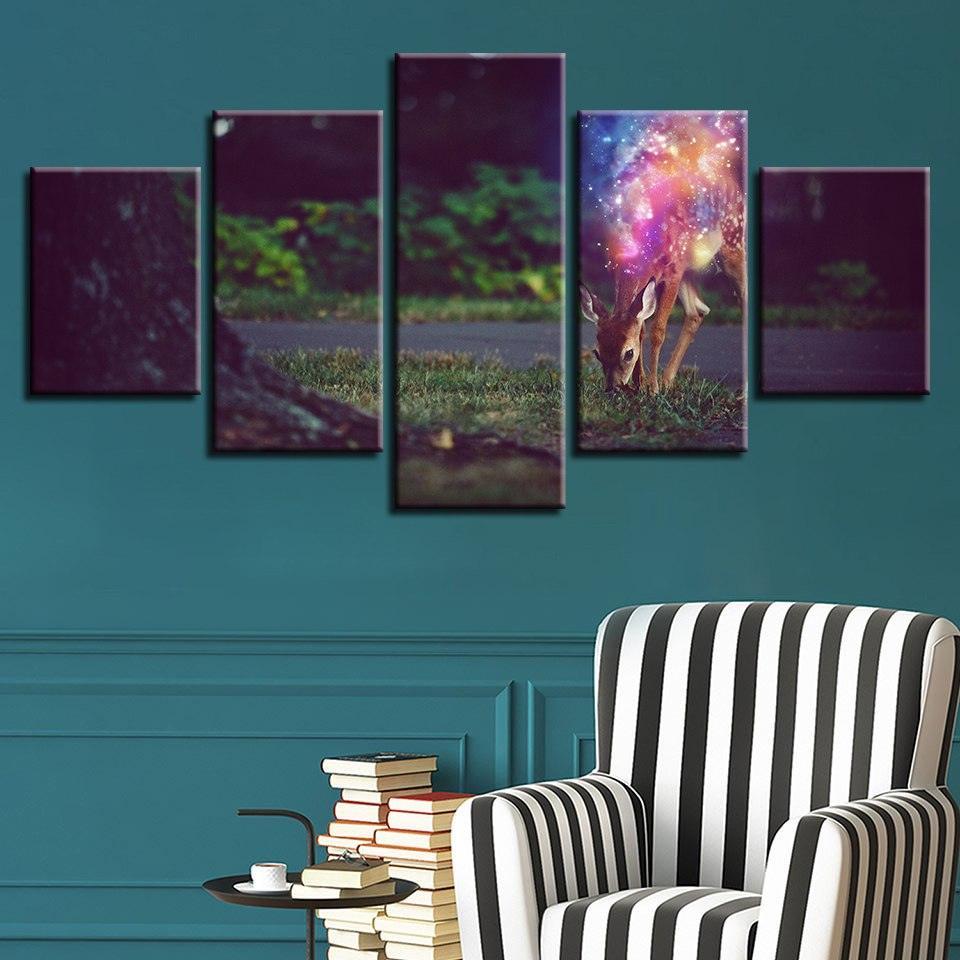 Sika Deer 5 Piece HD Multi Panel Canvas Wall Art Frame-Original Frame