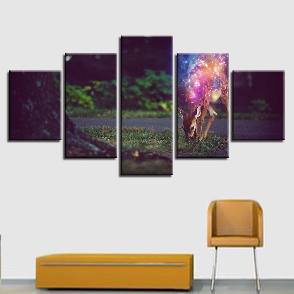 Sika Deer 5 Piece HD Multi Panel Canvas Wall Art Frame-Original Frame