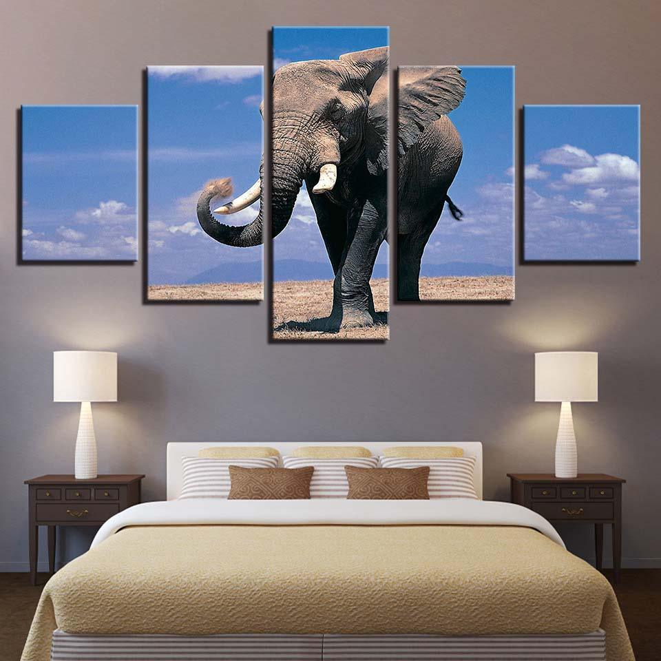 Elephant Theme 5 Piece HD Multi Panel Canvas Wall Art Frame-Original Frame