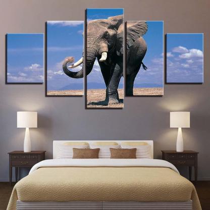 Elephant Theme 5 Piece HD Multi Panel Canvas Wall Art Frame-Original Frame