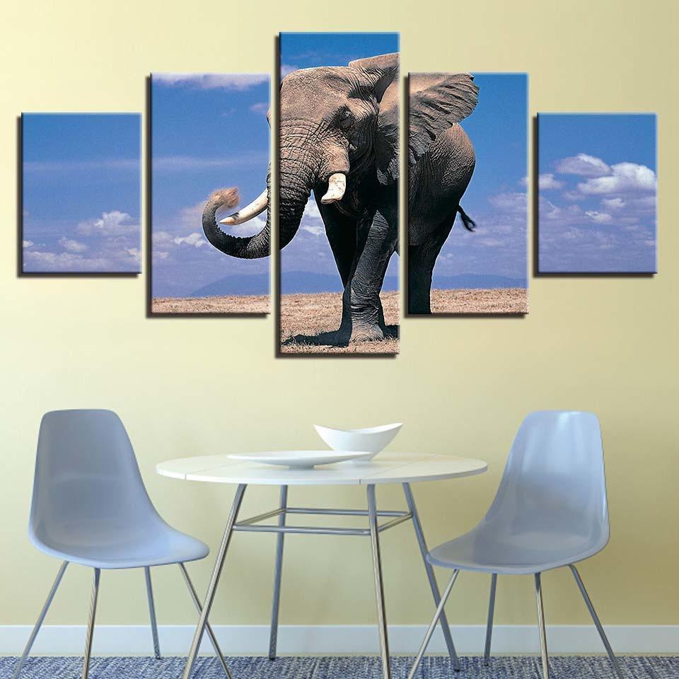 Elephant Theme 5 Piece HD Multi Panel Canvas Wall Art Frame-Original Frame