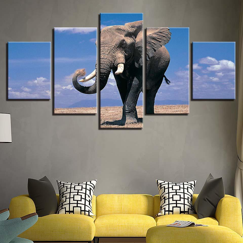 Elephant Theme 5 Piece HD Multi Panel Canvas Wall Art Frame-Original Frame