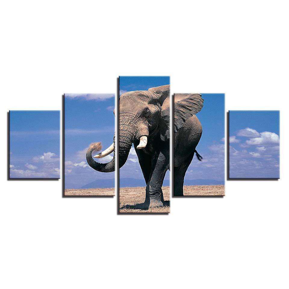Elephant Theme 5 Piece HD Multi Panel Canvas Wall Art Frame-Original Frame