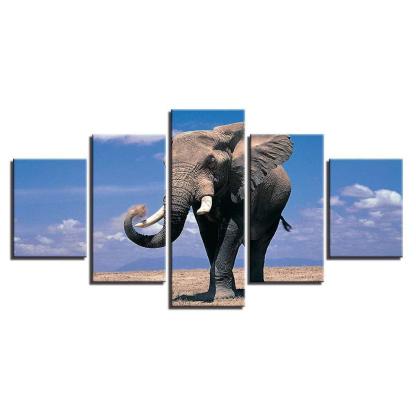 Elephant Theme 5 Piece HD Multi Panel Canvas Wall Art Frame-Original Frame