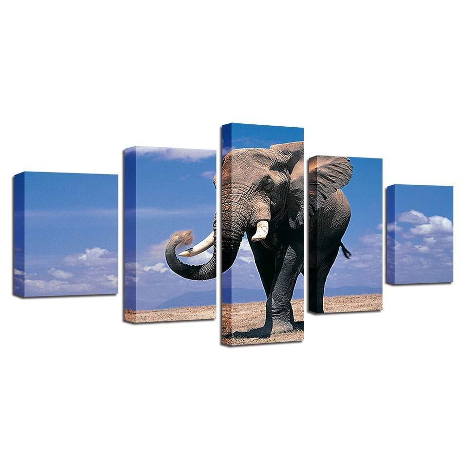 Elephant Theme 5 Piece HD Multi Panel Canvas Wall Art Frame-Original Frame