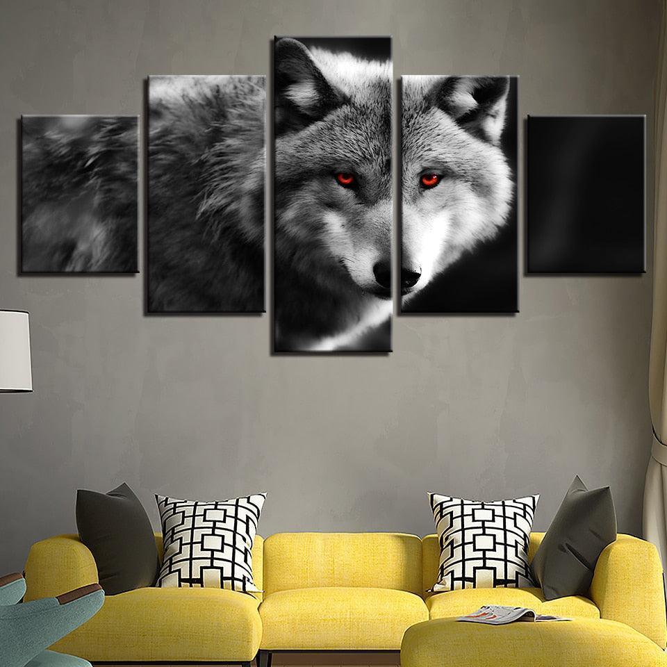 Wolf 5 Piece HD Multi Panel Canvas Wall Art Frame-Original Frame