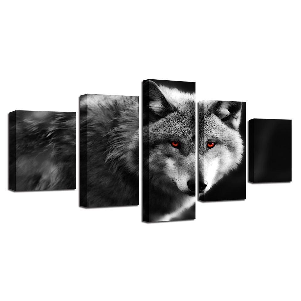 Wolf 5 Piece HD Multi Panel Canvas Wall Art Frame-Original Frame
