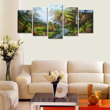 Cyan Mountain 5 Piece HD Multi Panel Canvas Wall Art Frame-Original Frame