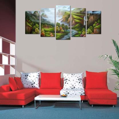 Cyan Mountain 5 Piece HD Multi Panel Canvas Wall Art Frame-Original Frame