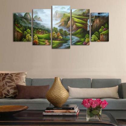 Cyan Mountain 5 Piece HD Multi Panel Canvas Wall Art Frame-Original Frame