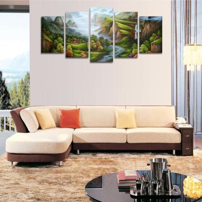 Cyan Mountain 5 Piece HD Multi Panel Canvas Wall Art Frame-Original Frame