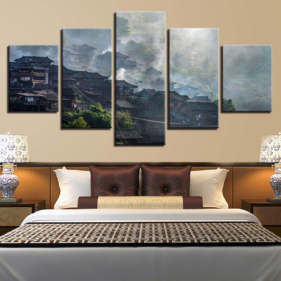 Retro Building Towers 5 Piece HD Multi Panel Canvas Wall Art Frame-Original Frame