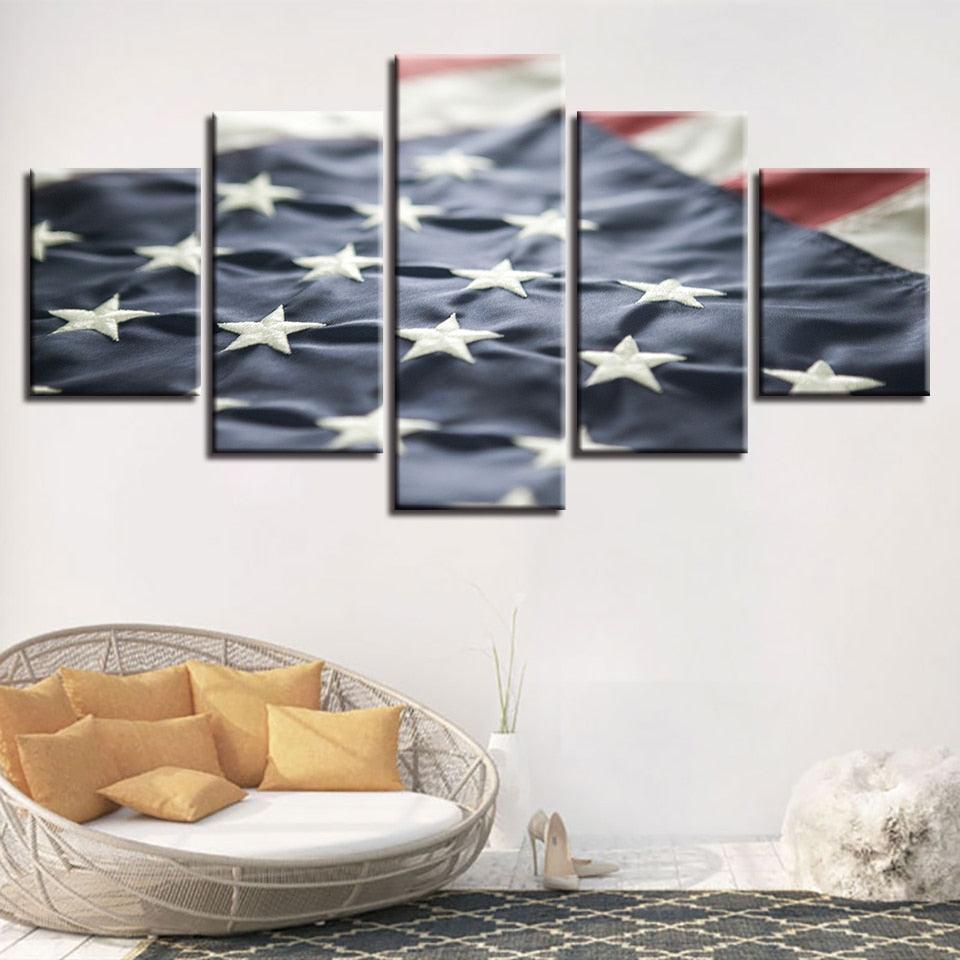 American Flag 5 Piece Classical HD Multi Panel Canvas Wall Art Frame-Original Frame