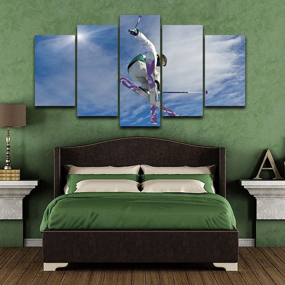 Men Sport Skiing 5 Piece HD Multi Panel Canvas Wall Art Frame-Original Frame
