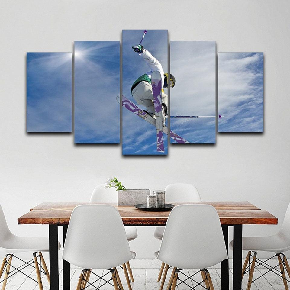 Men Sport Skiing 5 Piece HD Multi Panel Canvas Wall Art Frame-Original Frame