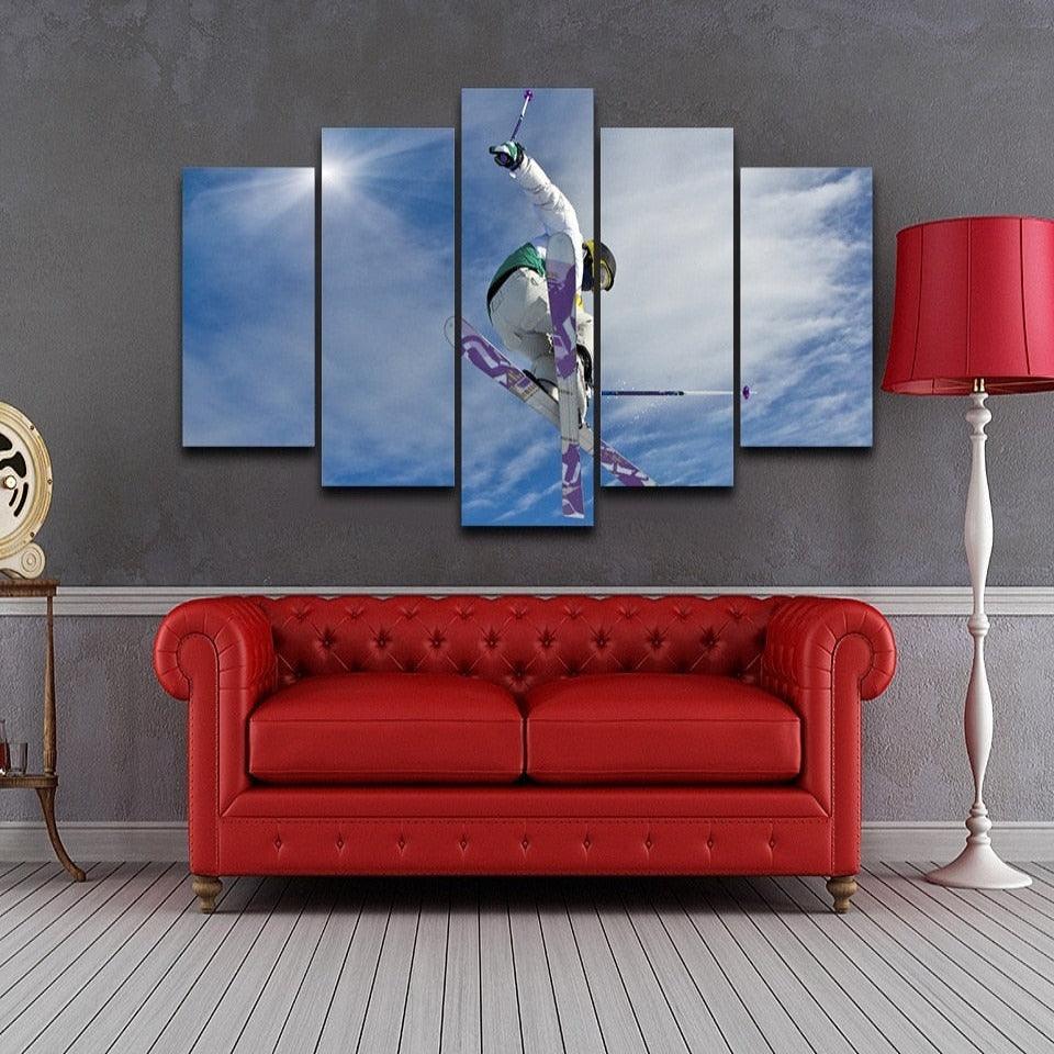 Men Sport Skiing 5 Piece HD Multi Panel Canvas Wall Art Frame-Original Frame